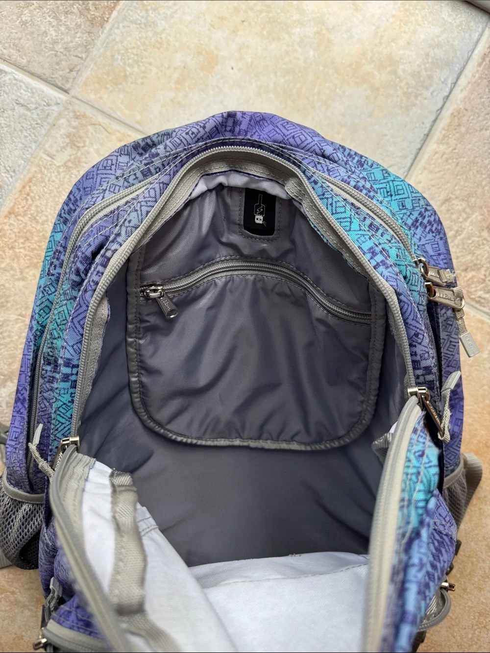 L.L. Bean Purple and Teal Geometric Pattern Backpack